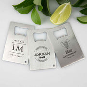 Custom Artwork Engraved Groom, Best Man, Groomsman Credit Card Bottle Opener Bomboniere