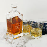 Custom Designed Engraved Groom, Best Man, Groomsman Square Decanter with Scotch Glasses present