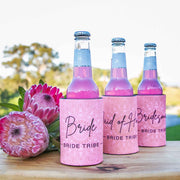 Pink & Black Printed Bride, Maid of Honour & Bridesmaid Stubby Holders Bridal Party Gift