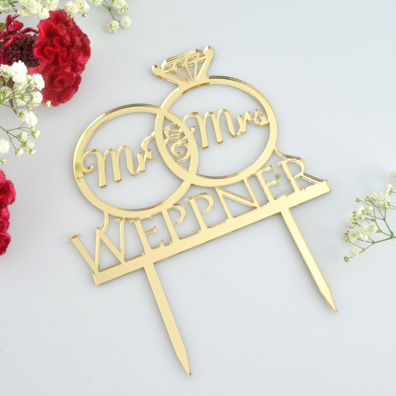 Wedding Rings Mr & Mrs Acrylic Cake Topper