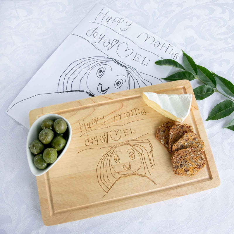 Customised Rectangle Wooden Cheese Board Engraved With Your Child’s Drawing mother's Day Present