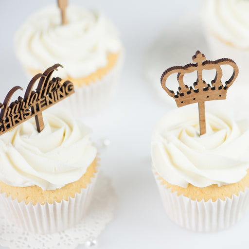 Personalised Laser Cut Wooden Baby Christening Cupcake Toppers