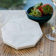 Custom Engraved Octagonal White Baby Baptism Christening Marble Coaster Present