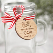 Custom Artwork Engraved Wooden Round Gift Tag Mason Jar Christmas Present