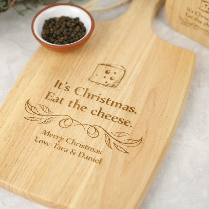 Custom Designed Engraved Christmas Wooden Paddle Cheese Chopping Serving Board Gift