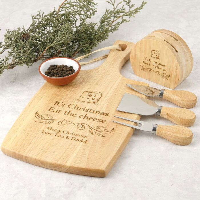 Custom Artwork Engraved Christmas Paddle Serving Serving Chopping Board Wooden Cheese Knife Block Set Present