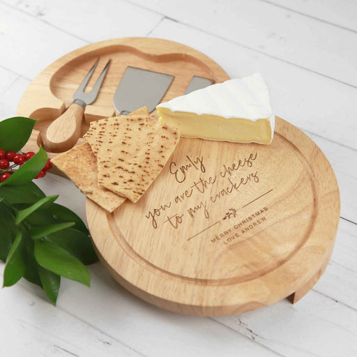 Customised Engraved Wooden Round chopping Board with Matching Cheese Knife Set Secret Santa Christmas Present