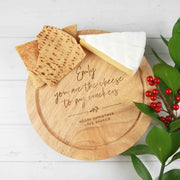 Custom Engraved Christmas Secret Santa Round Wooden Cheese Chopping Board with Cheese Knife Set Gift