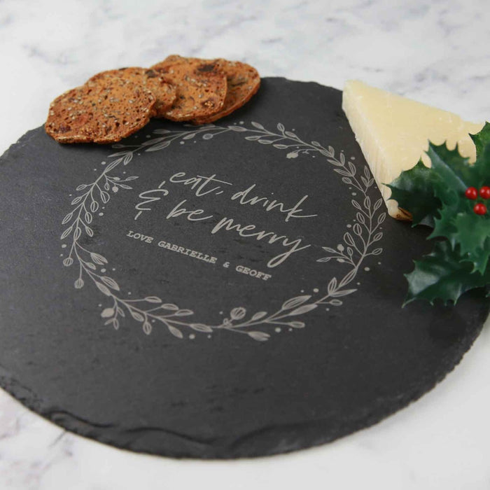 Custom Engraved Round Secret Santa Slate Cheese Serving Board Christmas Gift