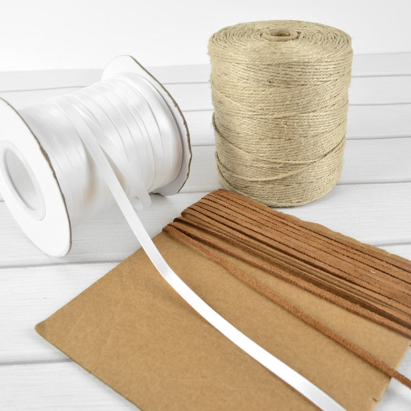 White Satin Ribbon, Woven Cord or Tan Leather