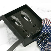 Custom Designed Engraved Corporate Logo Champagne Glasses Flutes Black Gift Box Company Gift