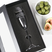 Custom Designed Engraved Company Logo 195ml Premium European Champagne flutes Glasses Black Gift Box Corporate or Client promotional Gift