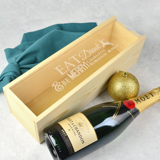 Personalised Engraved Wooden Corporate Christmas Wine or Champagne Natural Wooden Box with clear Acrylic lid