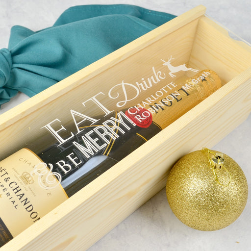 Customised  Engraved Wooden Corporate Christmas Wine or Champagne Natural Wooden Box Gift