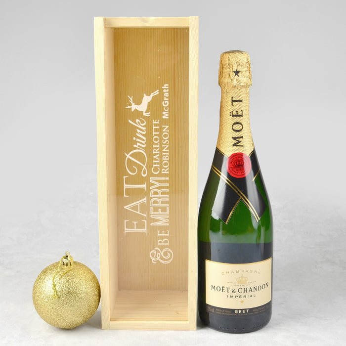Customised Engraved Corporate Christmas Wine or Champagne Natural Wooden Box with clear Acrylic lid
