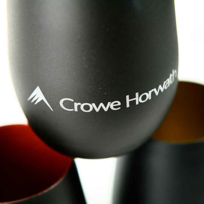 Customised Engraved Corporate Logo Matte Black 465ml Stemless Wine Glass Client or Employee Promotional Gift