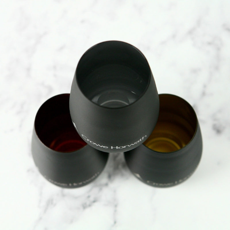 Customised Engraved Corporate Logo Matte Black 465ml Stemless Wine Glass Client or Employee Promotional Gift