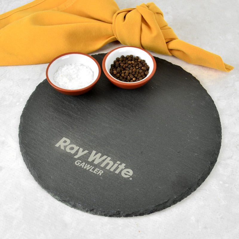 Personalised Engraved Round Slate Cheese Chopping Serving Board Corporate Gift