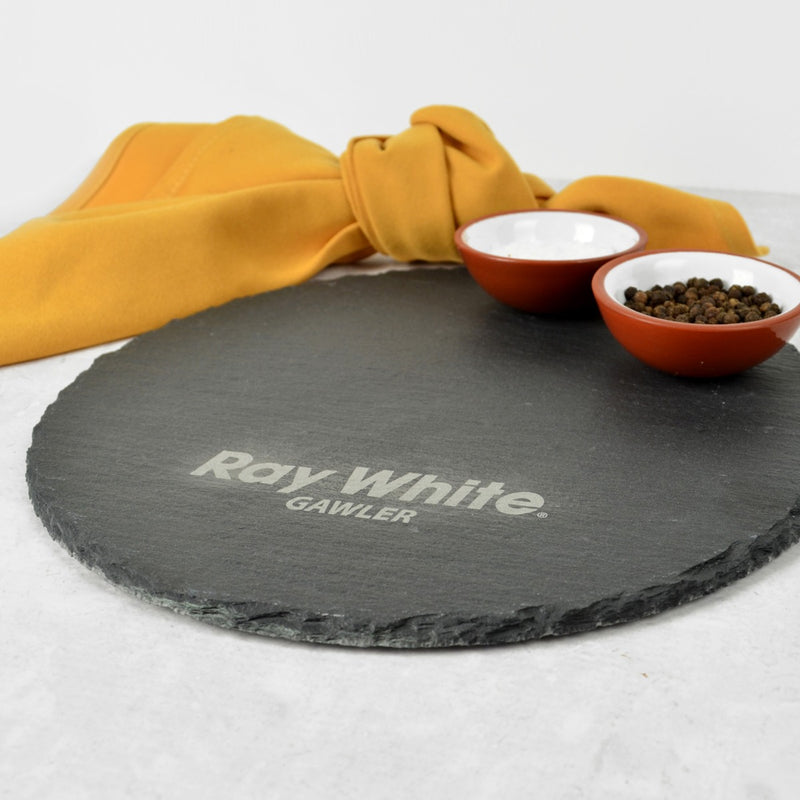 Customised Engraved Round Slate Cheese Chopping Board Corporate Gift