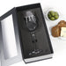 Custom Designed Engraved Company Logo Wine Glass presented in a Premium Black Gift Box