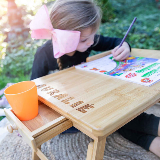 Custom Engraved Name Timber Creative Playtime Foldable Table with Draw Birthday Present