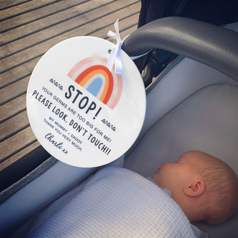 Personalised Laser Cut & Colour Printed Acrylic Don't Touch Pram Sign