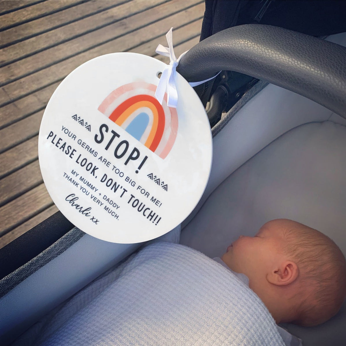 Printed Don't Touch Acrylic Pram Sign Personalised Favours