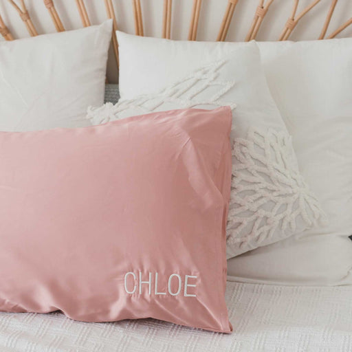Personalised Embroidered Name Rose Pink Bamboo Pillowcase Christmas Present