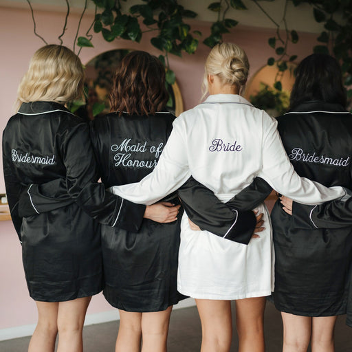 Customised Embroidered White Black Robes Bridal Party