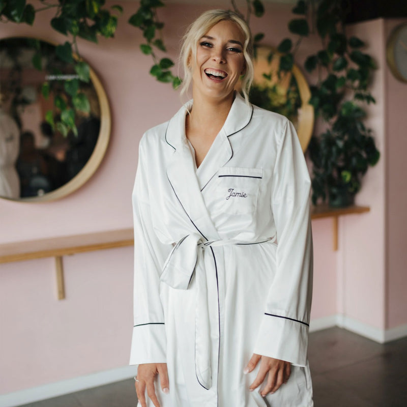 Custom Embroidered Bride Robe Wedding Satin Long Sleeve
