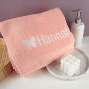 Personalised Embroidered White Bath Towel Kids Dinosaur