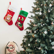 Personalised Embroidered Name Bear & Train Red & Green Christmas Stocking