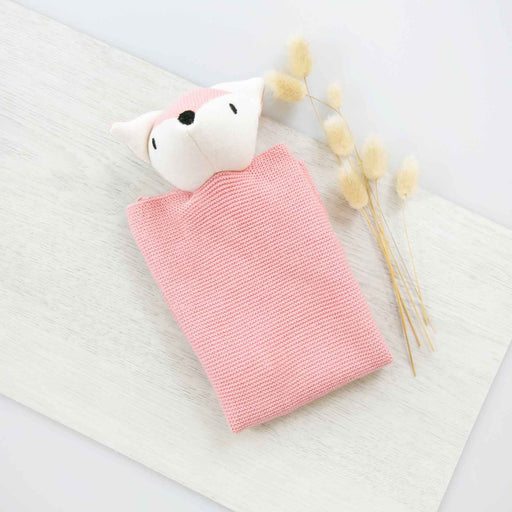 Customised Embroidered Name Pink 100% Cotton Knitted Baby Deer Comforter Baby Shower