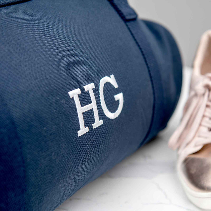 Customised Artwork Embroidered Initials Navy Sports Duffle Bag Birthday Present