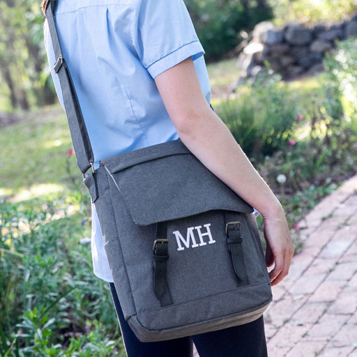 Customised Embroidered Initials Grey Laptop Crossbody Messenger Bag