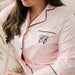 Customised Embroidered Monogrammed Pink Satin Long Sleeve Boyfriend Shirt Birthday Gift