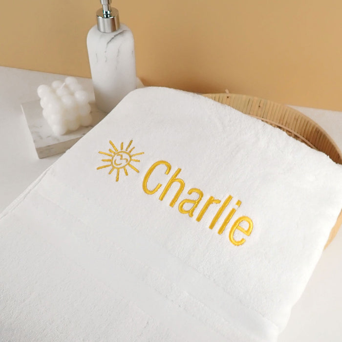 Custom Artwork Embroidered Name White Sun Bath Towel