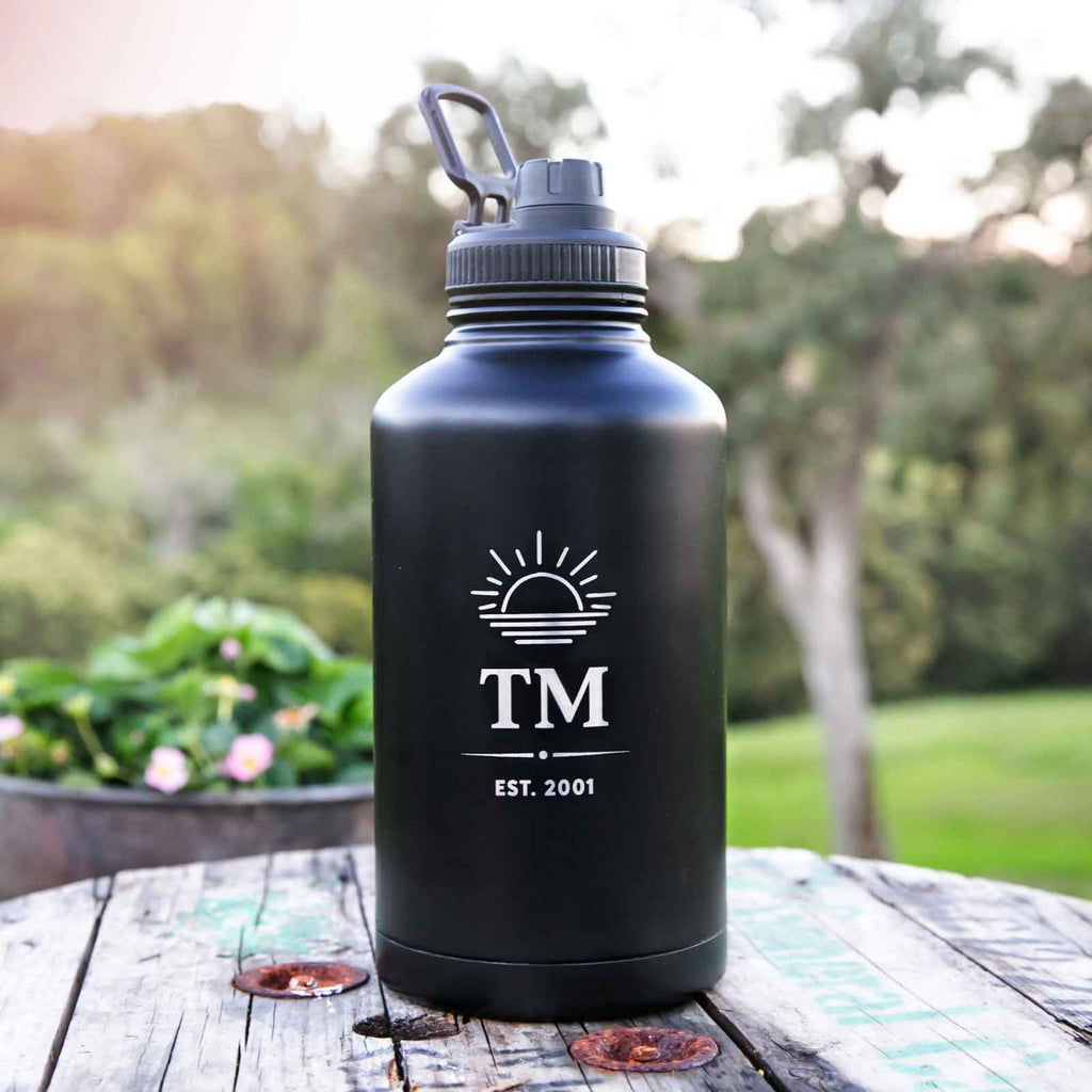 Engraved Matte Black Stainless Steel 2L Water Bottle