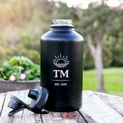 Custom Artwork Engraved Name Initials Black Stainless Steel Insulated Water Bottle