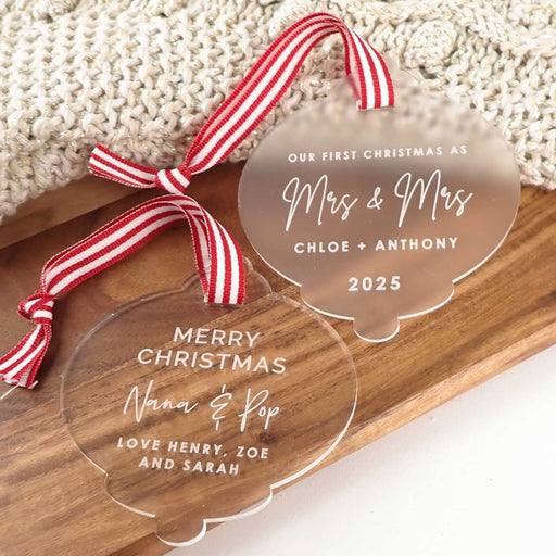 Custom Artwork Engraved Clear or Frosted Bell Christmas Tree Ornament