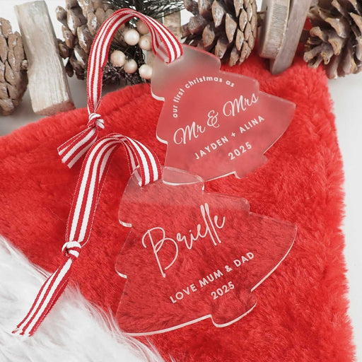 Personalised Engraved Frosted Clear Christmas Decorations