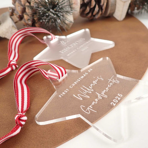 Customised Engraved Frosted or Clear Acrylic Star Christmas Tree Decoration
