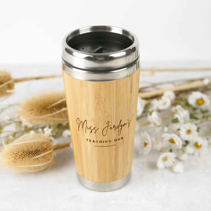 Custom Artwork Engraved Bamboo 400ml Reusable Keep Travel Mug Cup Teacher's Christmas Present