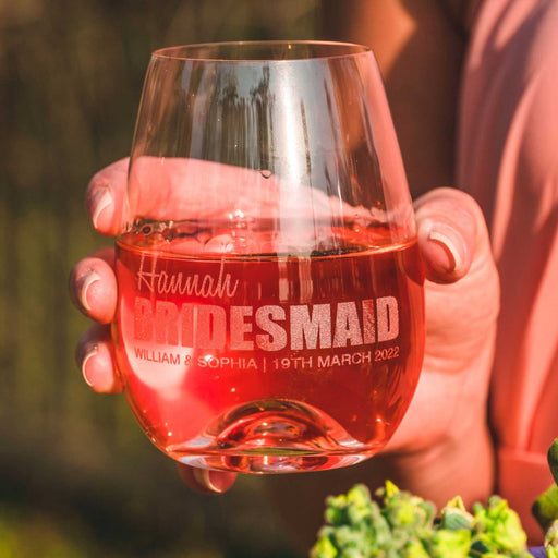 Premium Wedding Bridesmaid Stemless Wine Glass
