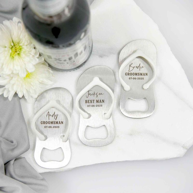 Custom Artwork Engraved Name Best Man Bridal Party Bridesmaid Bottle Opener White Straps Wedding Gift