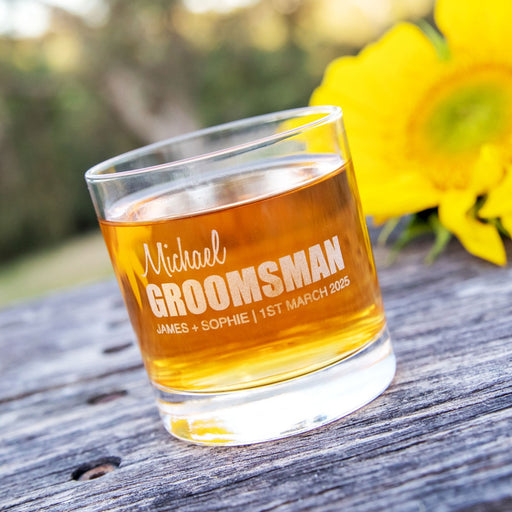Personalised Engraved Groomsman Best Man Bridal Party Bold Series Engraved Wedding Round 305ml Scotch Glass