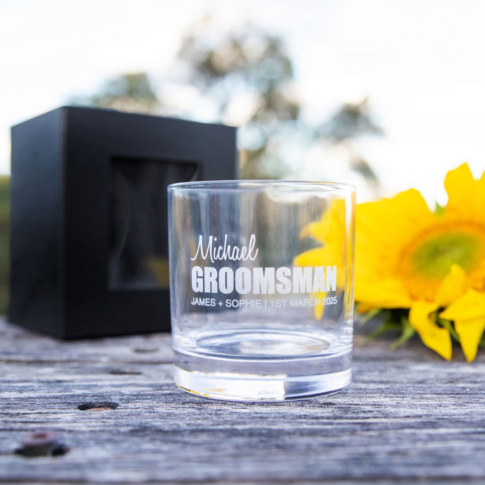 Customised Engraved Name Groomsman Bridal Party Wedding Scotch Glass Favour