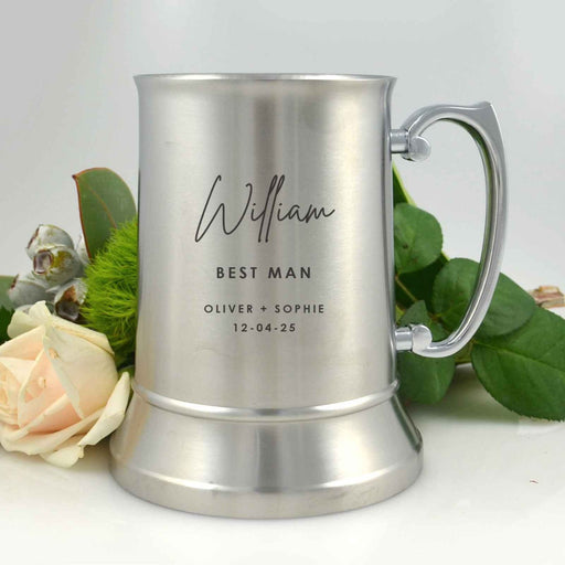 Personalised engraved silver beer mug for groomsman and best man