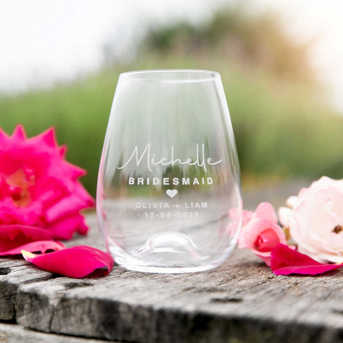 Engraved Bridal Party Stemless Wine Glass Personalised Favours 0953