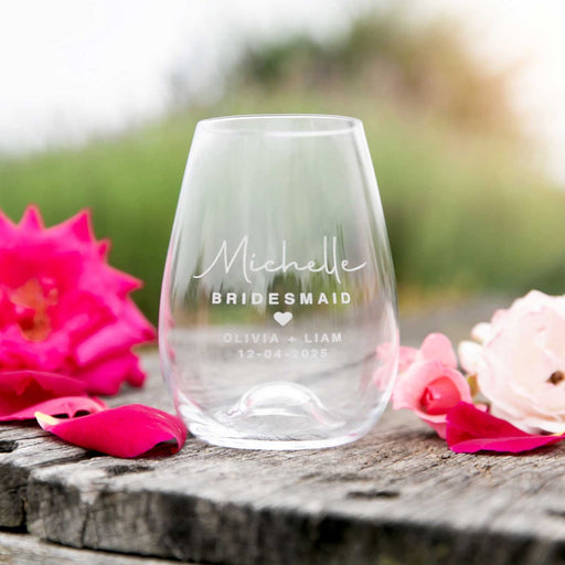 Personalised Engraved Bridesmaid Stemless Wine Glasses Gift